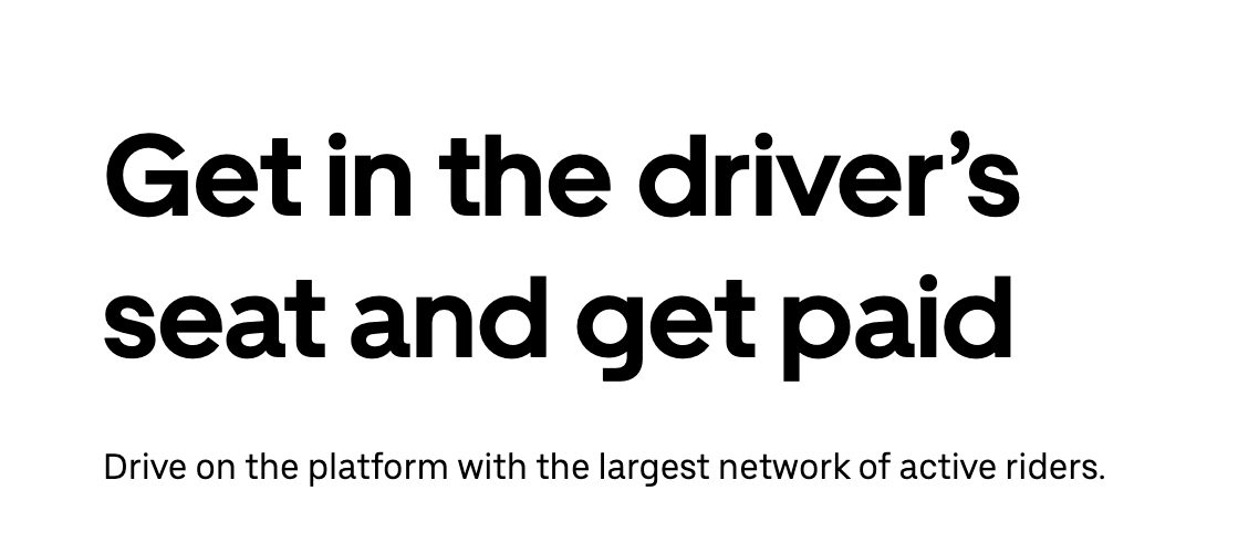 Screenshot from Uber Canada's site: Get in the driver's seat and get paid